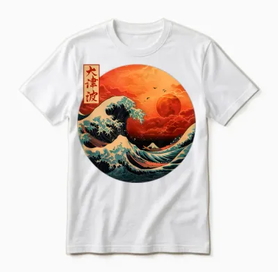 The Great Wave Kanagawa Streetwear Japanese T-Shirt, Black, S Unisex T-Shirt - White