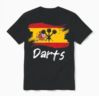 Spain Flag with Darts Design Unisex T-Shirt - Black
