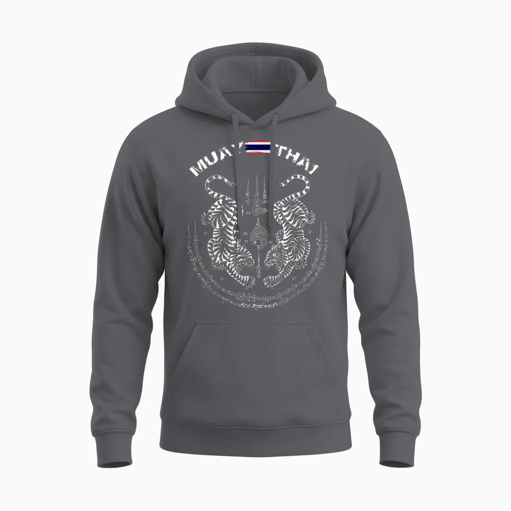 Muay Thai Kickboxing Thailand T-Shirt T-Shirt, Black, S Unisex Hoodie in Charcoal