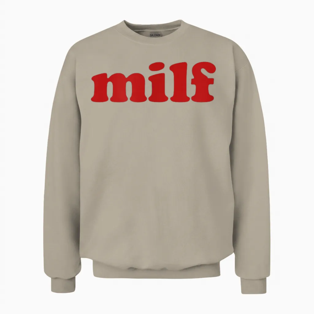 Milf Y2k Aesthetic T-Shirt, White, S Unisex Sweatshirt in Sand