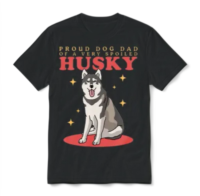 Husky Dogs Dog Dad of a Spoiled Husky Unisex T-Shirt - Black
