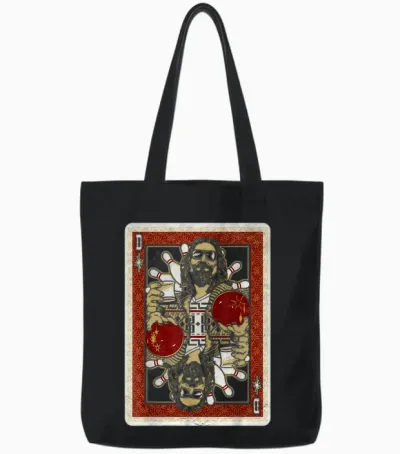 The Big Lebowski the Dude Abides Playing Card Tote Bags - Black