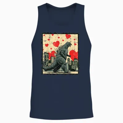 Valentines Day Japanese Monster Hearts Kaiju Men Women Unisex Tank Top - Navy
