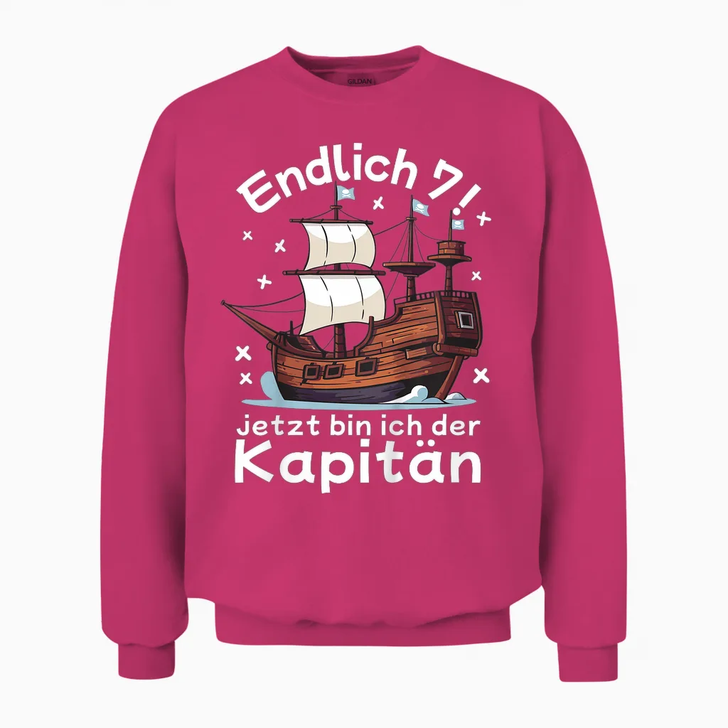 Kinder 7. Geburtstag Piraten Endlich 7 Junge 7 Jahre Piratenschiff Unisex Sweatshirt in Heliconia