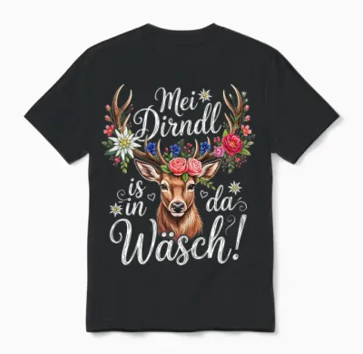 Mei Dirndl Is in Da Wäsch Trachtenshirt Damen Trachten Unisex T-Shirt - Black
