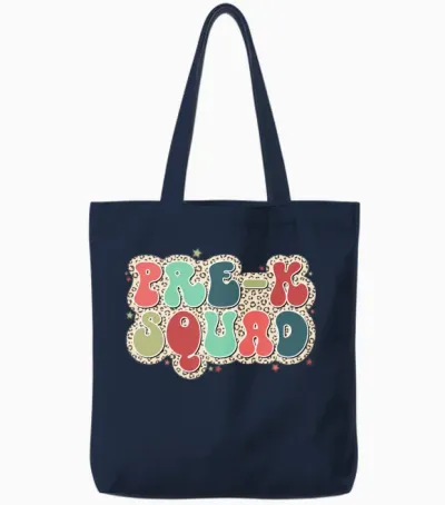 Retro Leopard Pre K Tote Bags - Navy