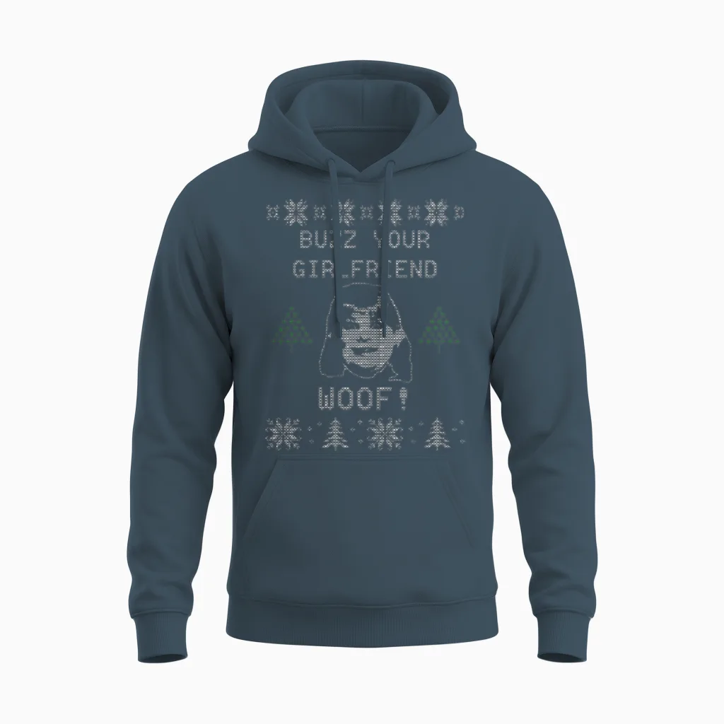 Buzz You Girlfriend Woof Couples & Matching Gift Unisex Hoodie in Dark Heather
