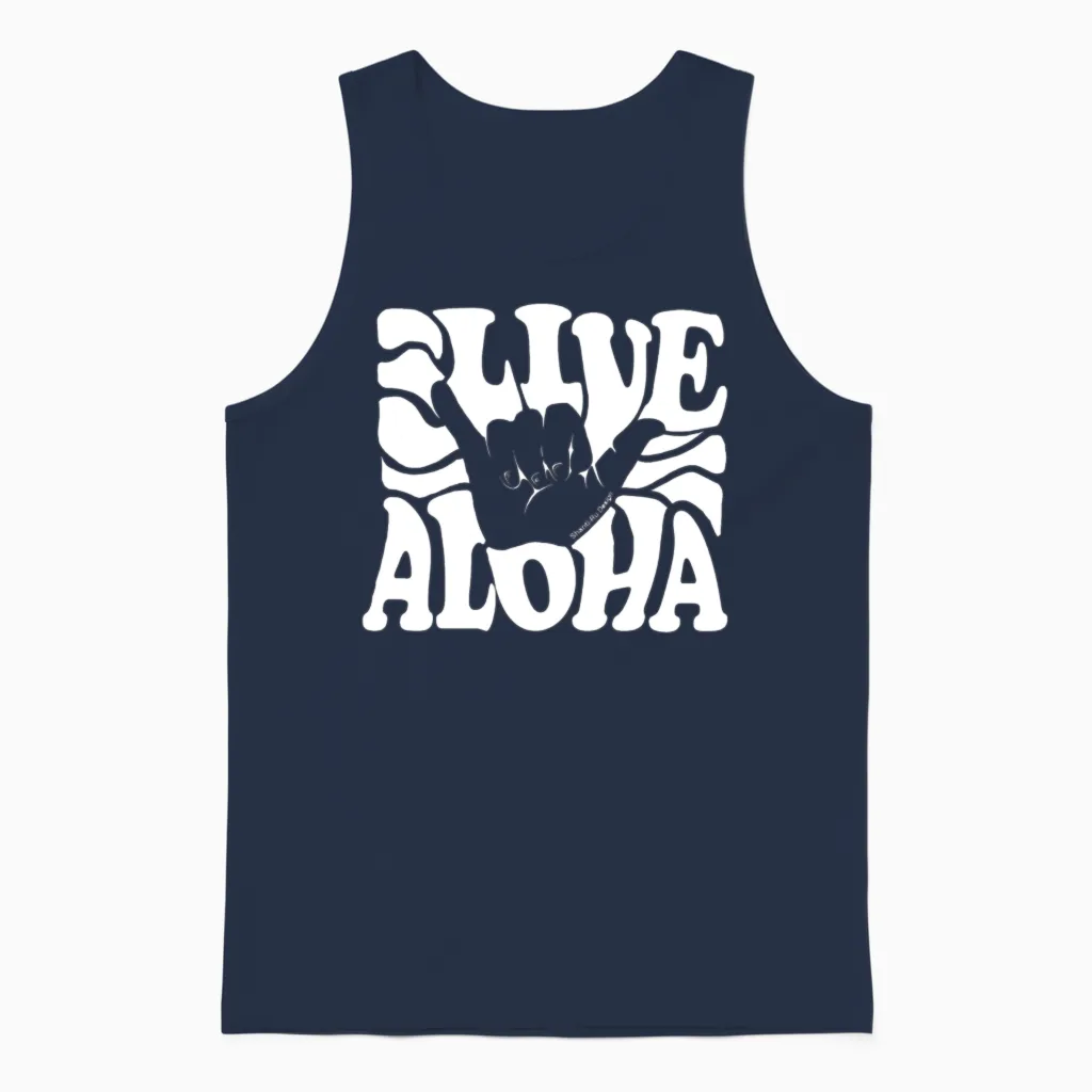 Vintage Live Aloha State Hawaiian Islands Shaka Unisex Tank Top in Navy