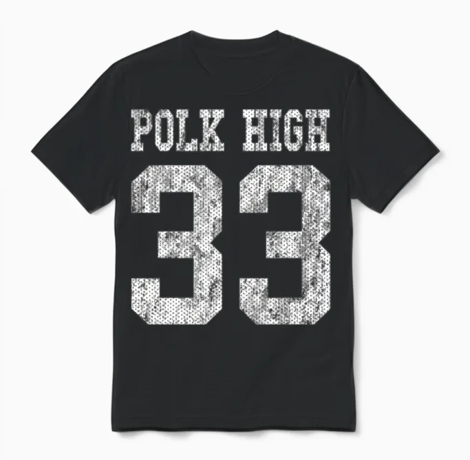 Polk High School Football Jersey 33 Aged Look Unisex T-Shirt in Black