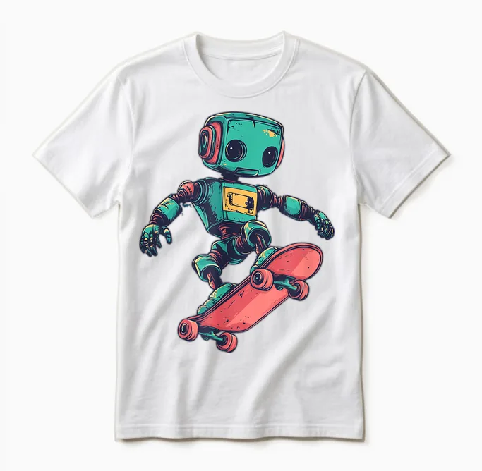 Cooler Skating Roboter Mit Skateboard Für Jungen Und Mädchen Unisex T-Shirt in White