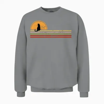 Sunset Retro Cat Unisex Sweatshirt - Sport Grey