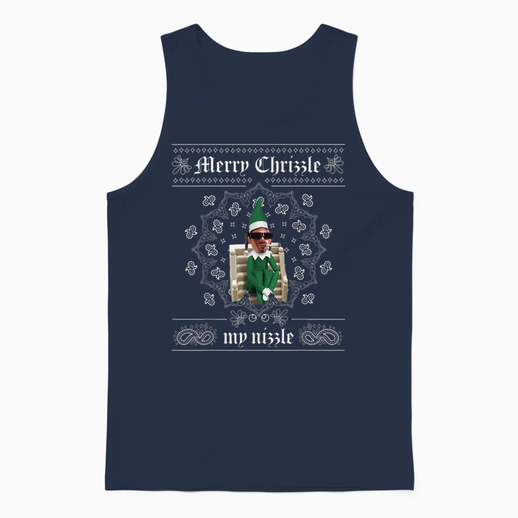 Christmas Elf Gangster Merry Chrizzle Og Bandana Design Unisex Tank Top in Navy