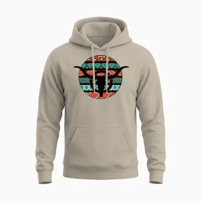 Retro Cow Skull Unisex Hoodie - Sand