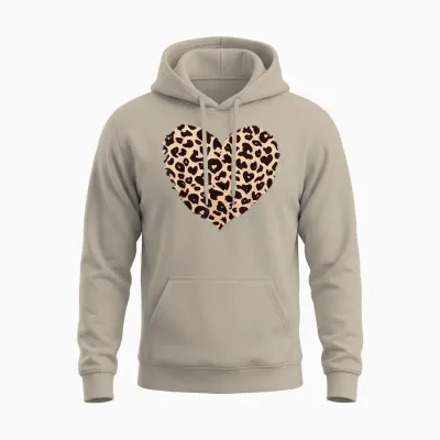 Cheetah Leopard Heart Girls Animal Print T-Shirt, Black Unisex Hoodie - Sand