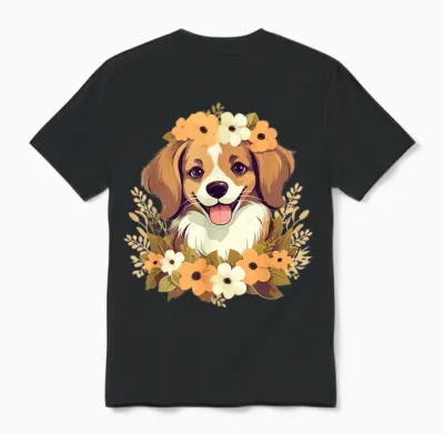 Niedlicher Hund Mit Blumen I Kids Dog Unisex T-Shirt - Black