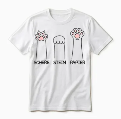 Schere Stein Papier Spiel Süße Katzenpfote Lustiges Katzen Unisex T-Shirt - White