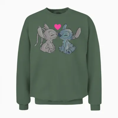 Disney Lilo & Stitch Valentine's Day Stitch & Angel Couple T-Shirt, White, S Unisex Sweatshirt - Military Green
