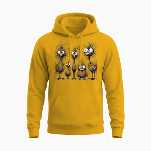 Crazy Chicken Family T-Shirt, Gray Unisex Hoodie - Gold
