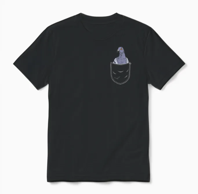 Pigeon Taubenschlag Bird Animal Lover Chest Pocket T-Shirt, Black Unisex T-Shirt in Black
