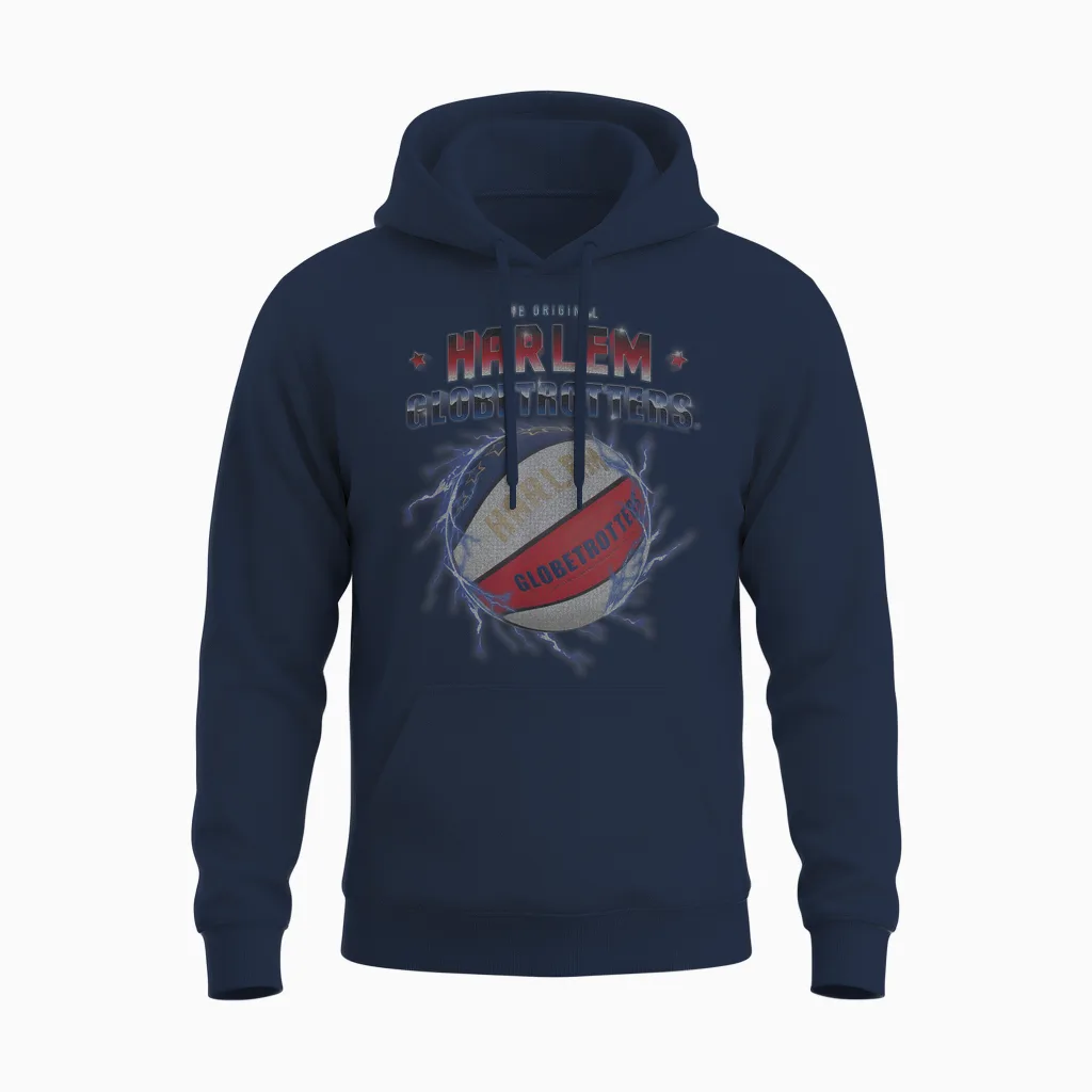Harlem Globetrotters Basketball Chrome Logo with Lightning Unisex Hoodie in Navy