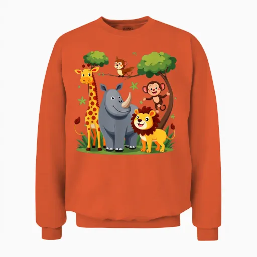 Forest Animals, Jungle Animals, Idea for Children and Animal Motifs T-Shirt, Black Unisex Sweatshirt - Orange