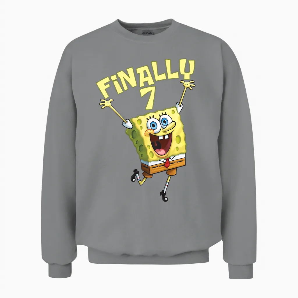 Mademark X Spongebob Squarepants - Kids Original Spongebob Square Pants - 7th Birthday. Finally 7. Unisex Sweatshirt in Sport Grey