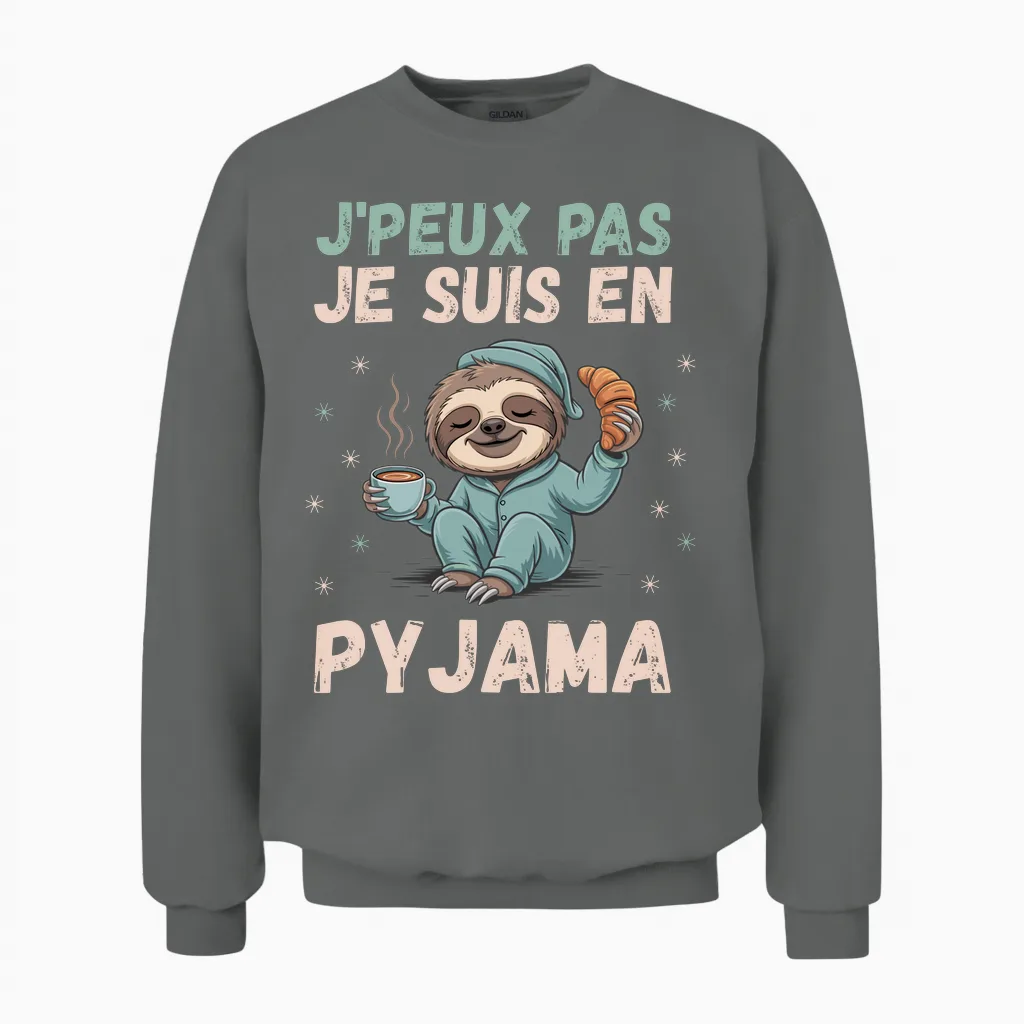 J'peux Pas Je Suis En Pyjama Funny Gift with Sloth Unisex Sweatshirt in Graphite Heather