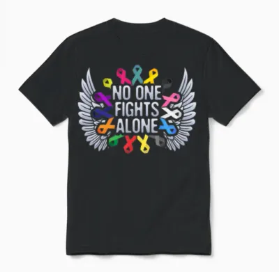 Multi Color Ribbon Cancer Awareness, No One Unisex T-Shirt - Black