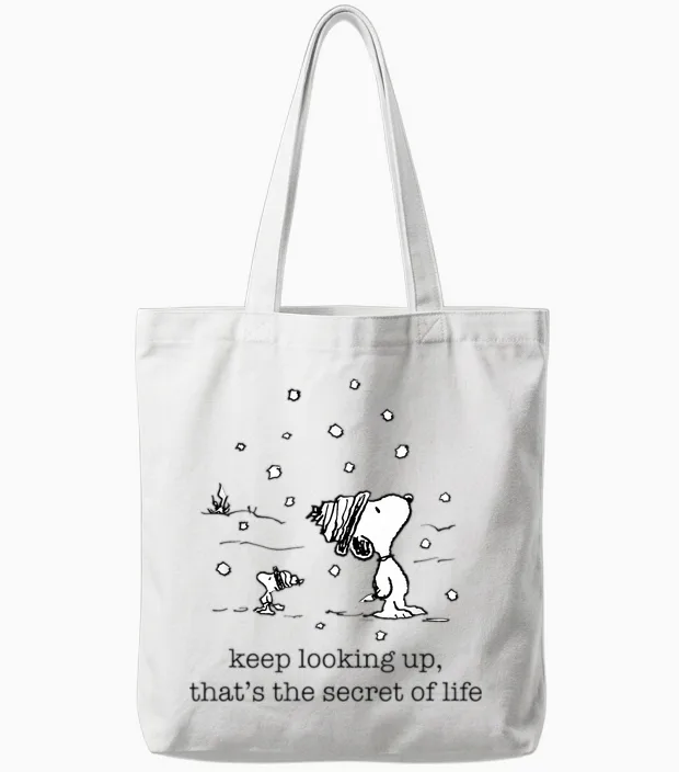 Peanuts - Snoopy and Woodstock Christmas Snowfall Tote Bags in White
