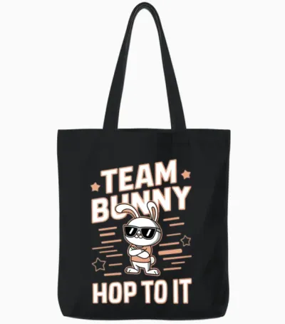 Team Bunny Hop to It Funny Rabbit Tote Bags - Black