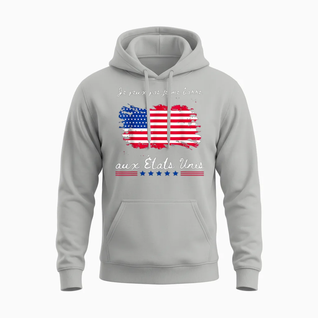 I Can't I Bar Usa Usa Flag America T-Shirt, Black, S Unisex Hoodie in Ash