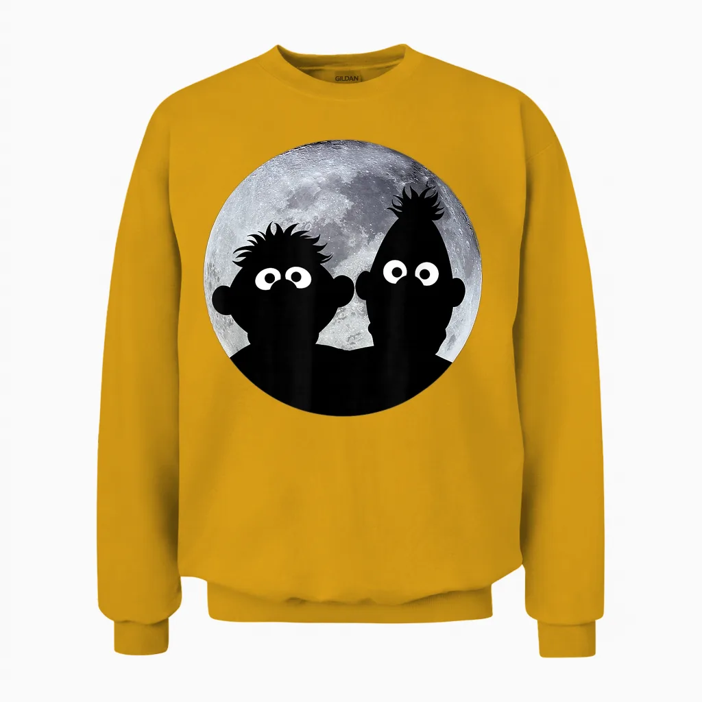 Sesame Street Ernie and Bert in the Moonlight Shadow Moonnight T-Shirt, Black Unisex Sweatshirt in Gold