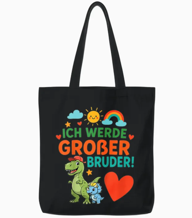 Children's Funny "ich Werde Großer Bruder 2026" Dinosaur Dinosaur Children's Tote Bags in Black