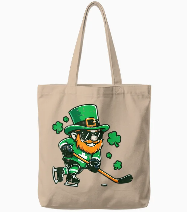 St Patricks Leprechaun Ice Hockey Saint Pattys Boys Kids Men Tote Bags in Natural