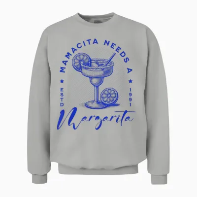 Mamacita Needs a Margarita – Funny Vintage Gift T-Shirt, White, S Unisex Sweatshirt - Ash