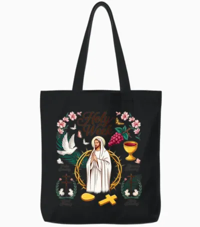 Semaine Sainte Dimanche De Pâques, He Is Risen Croix De Pâques Chrétienne Manche Longue Tote Bags - Black