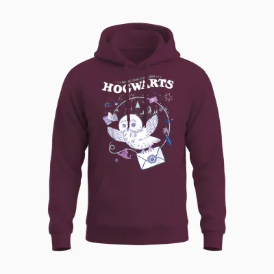 Harry Potter Owl Lettter from Hogwarts T-Shirt, Black Unisex Hoodie - Maroon