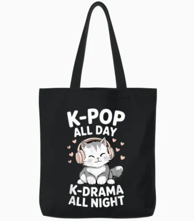 K-Pop All Day K-Drama All Night Drame Coréen Drama Drama Tote Bags - Black
