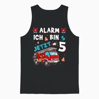 Children's 5th Birthday Boy Girl Fire Brigade Gifts Fire Engine T-Shirt, Black Unisex Tank Top - Black