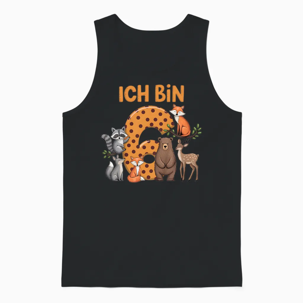 Kinder 6. Geburtstag Waldtiere Wald Tiere Reh Bär Geburtstags Unisex Tank Top in Black