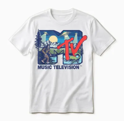 Mademark X Mtv - Cryptid Mtv Logo Featuring Bigfoot, Ufo, Aliens & Nessie Unisex T-Shirt - White