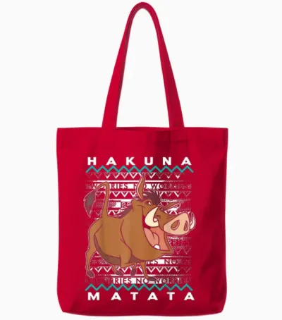 Disney the Lion King Pumbaa Hakuna Matata Holiday Christmas T-Shirt, Black, S Tote Bags - Red
