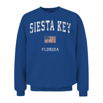 Siesta Key Florida Fl Vintage American Flag Sports Unisex Sweatshirt - Royal