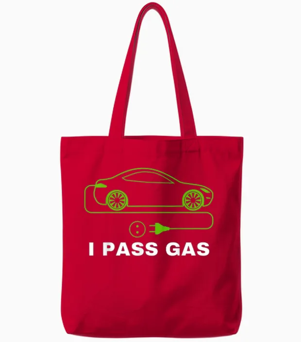 Funny I Pass Gas, Electric Car I Love Evs, Electric Vehicle Tote Bags in Red
