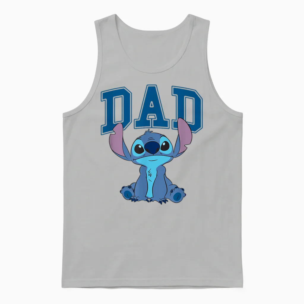 Disney Lilo & Stitch Vintage Dad Cool Stitch Collegiate Logo Unisex Tank Top in Ash