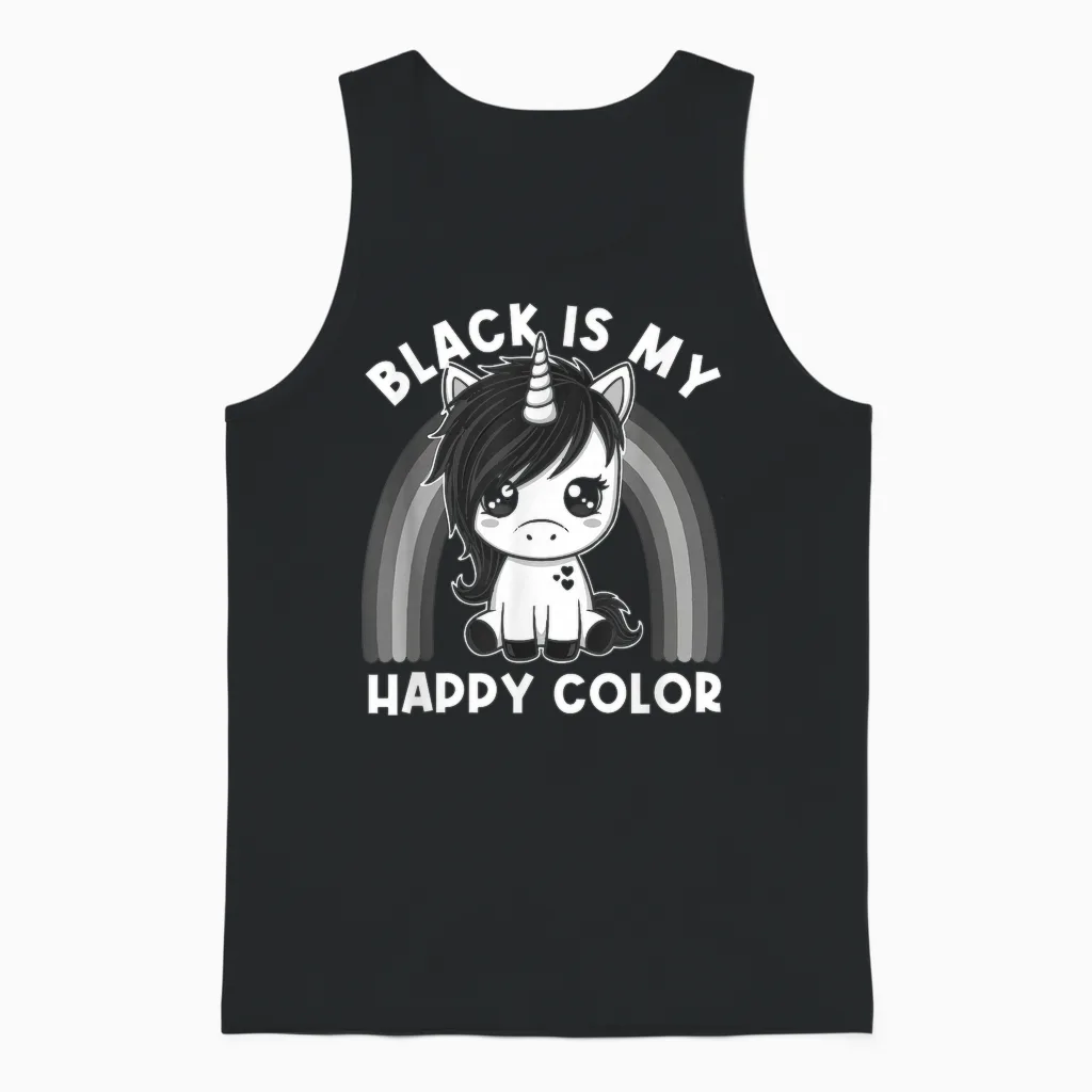 Black Is My Happy Color Gothic Girl Emo Gothic Einhorn Unisex Tank Top in Black