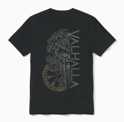 Walhalla Odin in Mask Runes Nordic Compass Viking T-Shirt, Black Unisex T-Shirt - Black