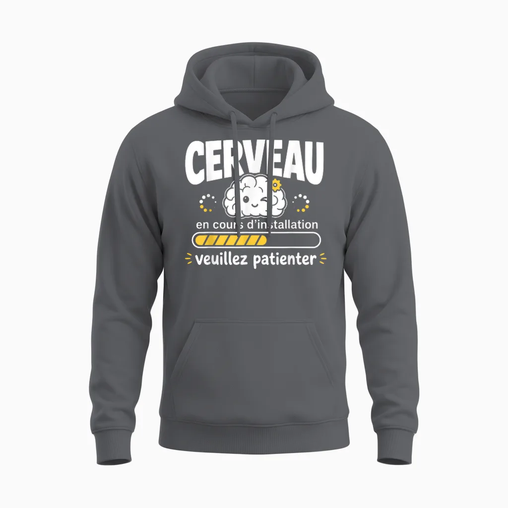 Cerveau En Cours D'installation Humour Veuillez Patienter Unisex Hoodie in Charcoal