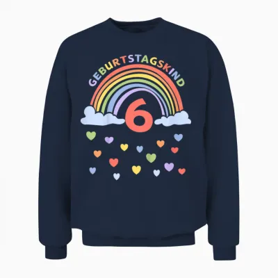 Children's 6 Years Sixth Birthday Rainbow T-Shirt, Black Unisex Sweatshirt - Navy