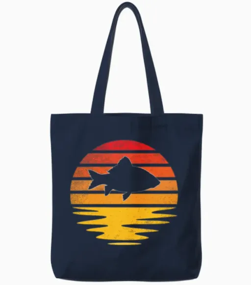 Fish Retro Tote Bags - Navy